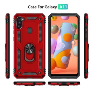 YZOK for Galaxy A11 Case,Samsung A11 Case,with HD Screen Protector,[Military Grade] Ring Car Mount Kickstand Hybrid Hard PC Soft TPU Shockproof Protective Case for Samsung Galaxy A11 (Red)