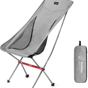 Naturehike Folding Camping Chair, Lightweight High Back Portable Compact Chair, Large Heavy Duty 330lbs for Adults, Hiking Camp Backpacking Festival Travel Beach Picnic Fishing with Storage Bag, Grey