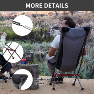 Naturehike Folding Camping Chair, Lightweight High Back Portable Compact Chair, Large Heavy Duty 330lbs for Adults, Hiking Camp Backpacking Festival Travel Beach Picnic Fishing with Storage Bag, Grey