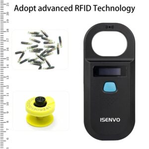 ISENVO Pet Microchip Scanner Rechargeable RFID EMID Micro Chip Reader Scanner 134.2kHz 125kHz 15 Digits Pet Chip ID Scanner for Animal/Pets/Pigs/Dogs/Cats (190A)