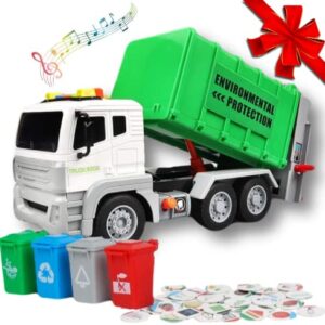 Garbage Truck Toys for Boys & Girls - Trash Truck Toys with Lights & Sounds Includes 4 Toy Garbage Cans, 40 Garbage Recycling Sorting Cards. Educational Toys for Toddlers & Kids Ages 3 4 5 6+