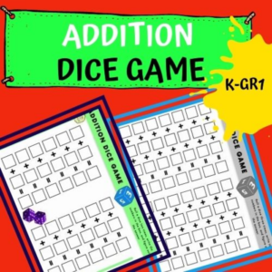 addition dice game: grades k - 1