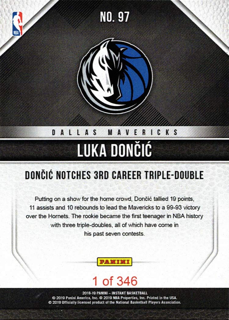 2018-19 Panini Instant Basketball #97 Luka Doncic Rookie Card - 3rd Career Triple-Double - Only 346 made!