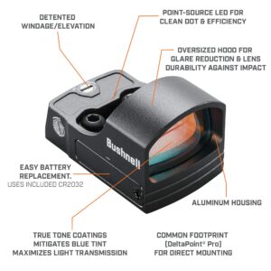 Bushnell RXS100 Reflex Sight, Red Dot Sight with 4 MOA and 8 Brightness Settings, Durable with Long Battery Life