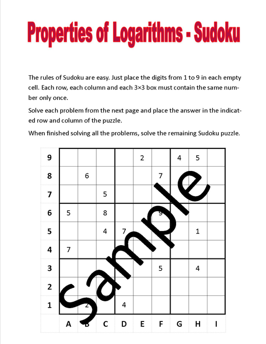 Properties of Logarithms - Sudoku Puzzle