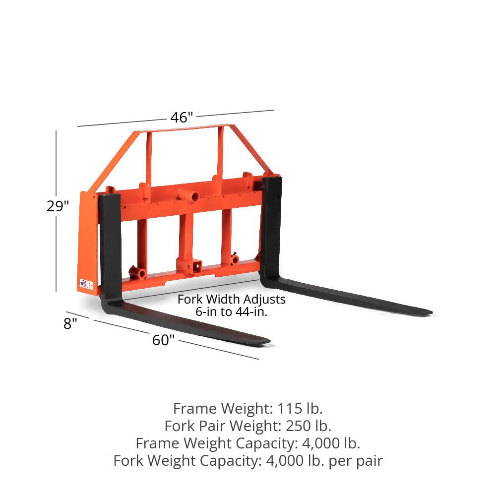 Titan Attachments UA USA Made Orange Pallet Fork Frame Attachment, 60â€ Fork Blades, Rated 4,000 LB