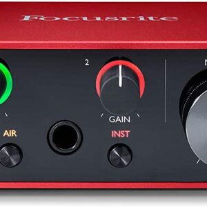 Focusrite Scarlett Solo 2x2 USB Audio Interface Full Studio Bundle with Creative Music Production Software Kit and Eris 4.5 Pair Studio Monitors and 1/4” Instrument Cables