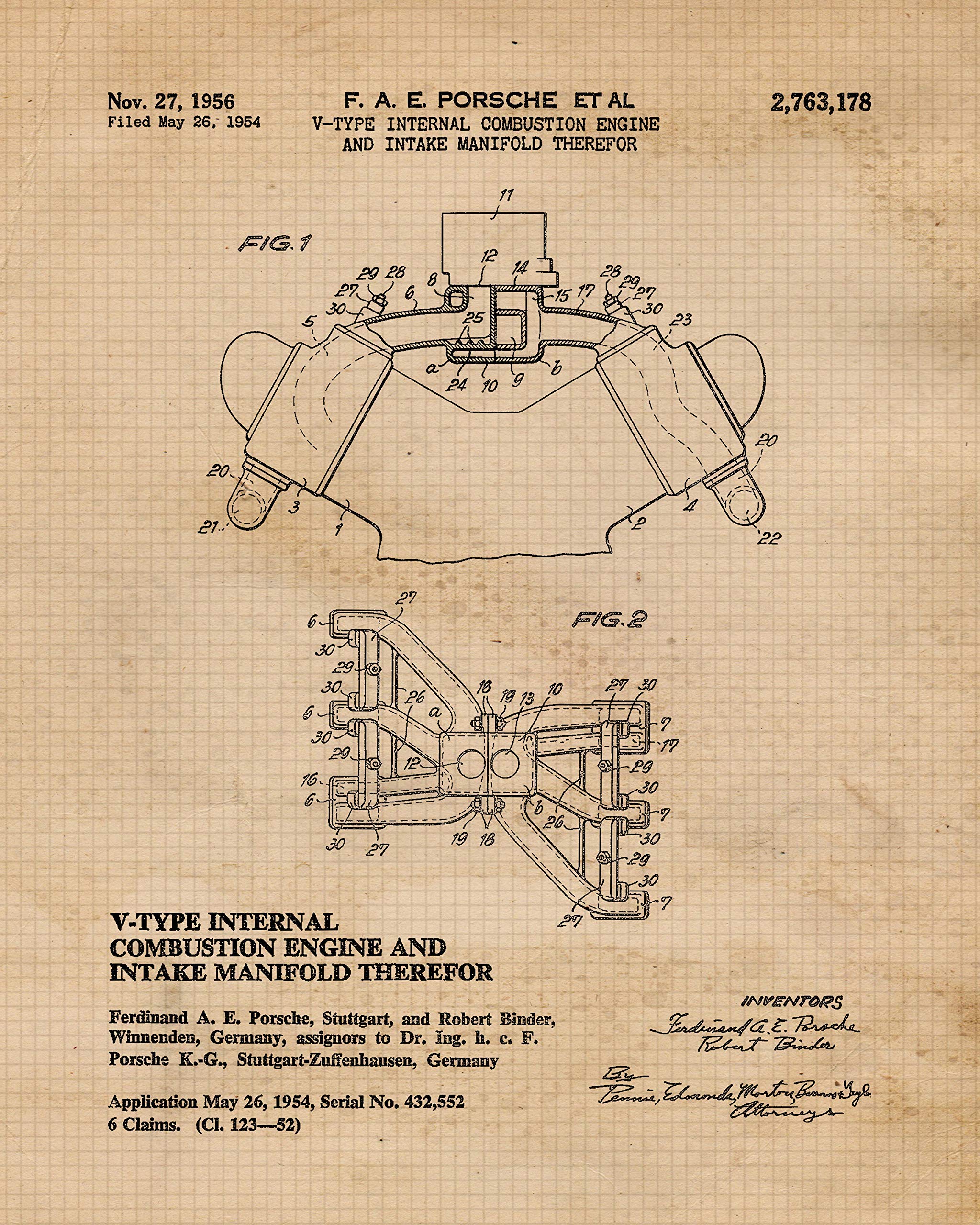 Vintage Engine Parts Patent Prints, 4 (8x10) Unframed Photos, Wall Art Decor Gifts Under 20 for Home Office Porsche Garage Man Cave Engineer College Student Teacher Coach F1 Team Auto Racing Champion