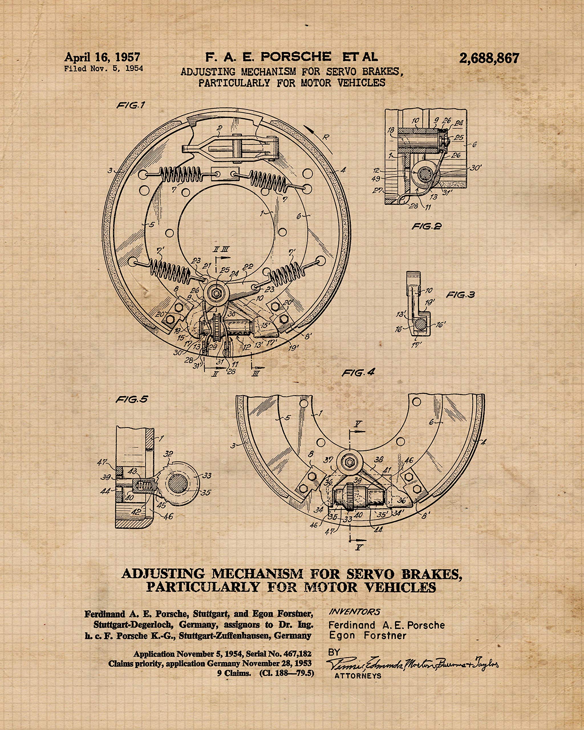 Vintage Engine Parts Patent Prints, 4 (8x10) Unframed Photos, Wall Art Decor Gifts Under 20 for Home Office Porsche Garage Man Cave Engineer College Student Teacher Coach F1 Team Auto Racing Champion