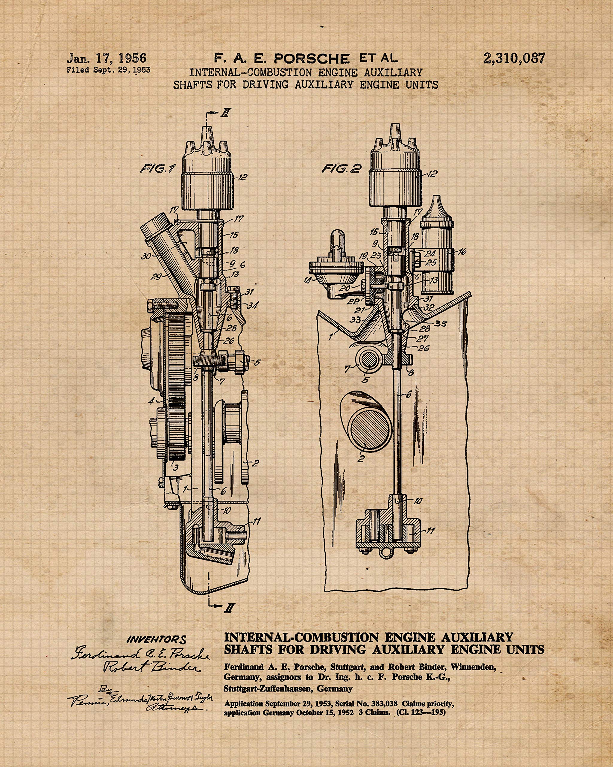 Vintage Engine Parts Patent Prints, 4 (8x10) Unframed Photos, Wall Art Decor Gifts Under 20 for Home Office Porsche Garage Man Cave Engineer College Student Teacher Coach F1 Team Auto Racing Champion