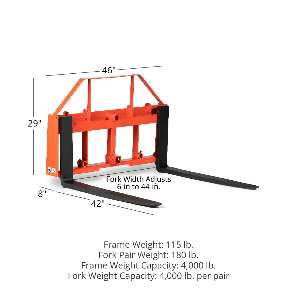 Titan Attachments UA USA Made Orange Pallet Fork Frame Attachment, 48â€ Fork Blades, Rated 4,000 LB