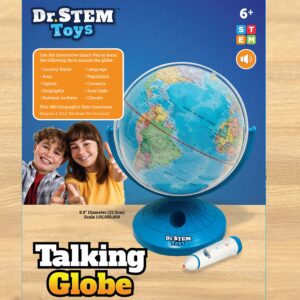 Dr. STEM Toys Talking World Globe with Interactive Stylus Pen and Stand, Colorful Map for Early Learning and Teaching - Includes Trivia, Q&A, and Music - 9 Inches in Height, Ages 6+