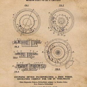 Vintage Watch Mechanicals Patent Prints, 4 (8x10) Unframed Photos, Wall Art Decor Gifts Under 20 for Home Office Studio Garage Shop Man Cave College Student Teacher Omega Rolex Timepiece Fan