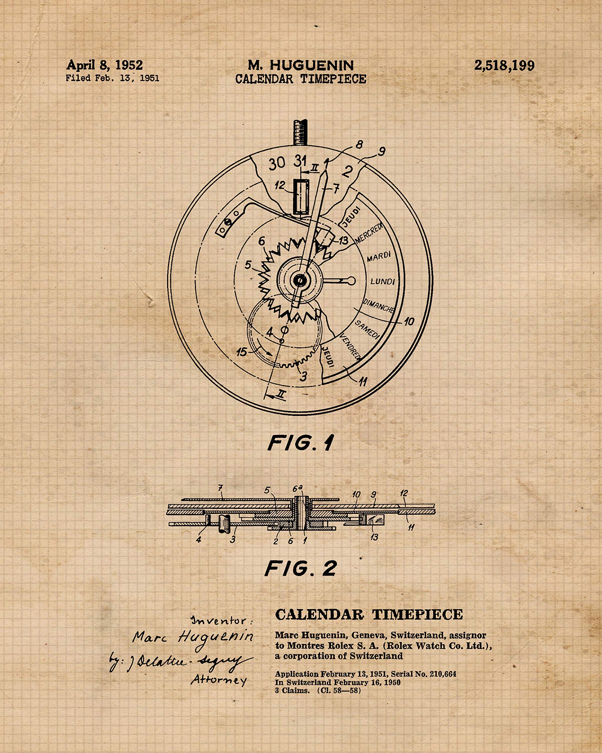 Vintage Watch Mechanicals Patent Prints, 4 (8x10) Unframed Photos, Wall Art Decor Gifts Under 20 for Home Office Studio Garage Shop Man Cave College Student Teacher Omega Rolex Timepiece Fan