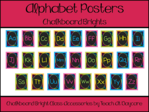 printable chalkboard brights alphabet posters