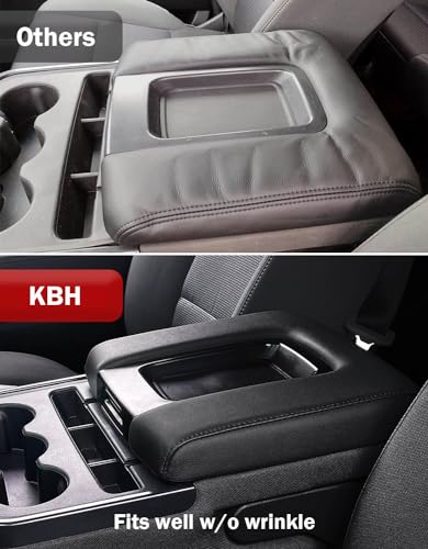 KBH Auto Center Console Cover Replacement for Chevy Chevrolet Silverado & GMC Sierra 1500 2500 3500 2014-2018, Vinyl Leather Armrest Replace Covering, Anti-Scratch, Split Bench Jump Seat (Black)