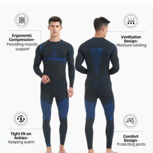 Thermal Underwear for Men Long Johns for Men, Long Underwear Mens Base Layer Men for Cold Weather Black-Blue