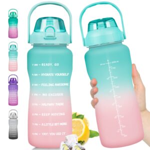 zomake half gallon water bottle with straw & time marker - 64 oz motivational large water jug bpa free leakproof water bottle ensure you drink enough water daily