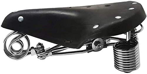 UNISTRENGH Vintage Bike Saddle Bike Seat Leather City Bike Saddle Spring-Loaded Touring Saddle Spring Saddle with Upgrade 4 Springs, with Clamp and Rivet (Black)