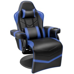 homall gaming recliner chair racing style pu leather gaming chair ergonomic adjusted reclining office desk chair home theater single sofa chair with footrest headrest and lumbar support (blue)