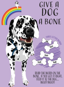 give a dog a word bone game: learn three letter words