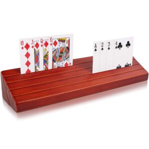 lotfancy playing card holder for kids, adults, seniors, large wooden hands free card holders for family card game nights, canasta, poker parties, 13.8” long version