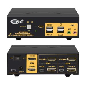 2 port dual monitor kvm switch hdmi 4k@60hz yuv 4:4:4 with audio outputs and usb 2.0 hub ckl-922hua-2