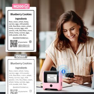 Phomemo M200 Label Makers - 3 Inch 2024 Upgrade M110 Barcode Printer Computer Bluetooth Thermal Label Makers,for Android iOS Windows MAC OS,for Shipping,Labeling,QR Code(Type-C Charger)-Pink