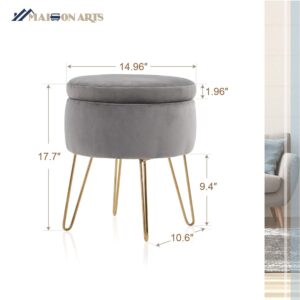 MAISON ARTS Round Storage Ottoman Foot Stool Vanity Stool Tufted Pouf Ottoman Side Table for Living Room Bedroom Seat Dressing Chair Footrest, 4 Legs, Brown