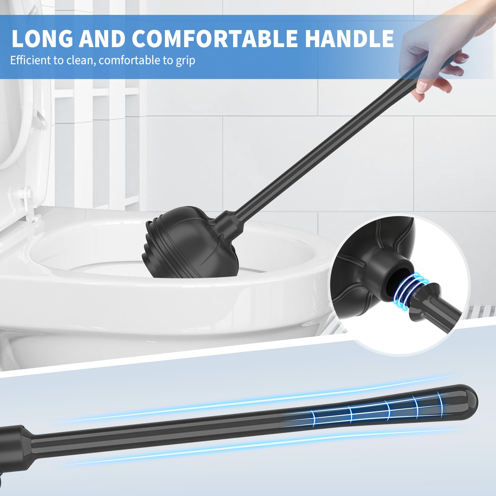 uptronic Toilet Plunger and Brush, Bowl Brush and Heavy Duty Toilet Plunger Set with Holder, 2-in-1 Bathroom Cleaning Combo with Modern Caddy Stand (Black, 2 Set)