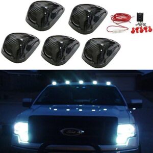 5 X Cab Marker Light,Smoke Lens White LED Cab Roof Running Lights, Accessories Light w/Wiring Pack Compatible with 1999-2016 F150 F250 F350 F450 F550 F650 F750 E150 E250 Super Duty Pickup Trucks