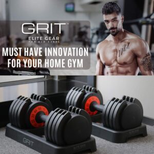 GRIT Adjustable Dumbbells Set - 11 to 55 Lbs Fast Adjusting Dial Weights - Workout Exercise, Strength Training and Core Fitness at Home or Gym for Men and Women - Easy Removable Plates, Tray 2 Pack