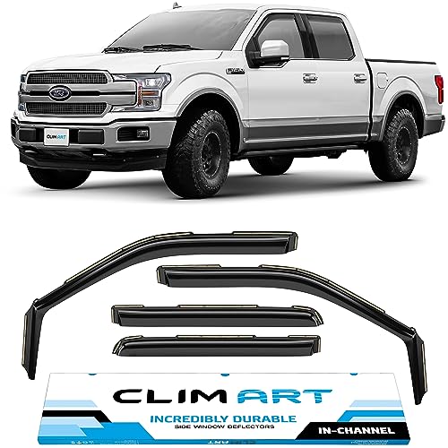 CLIM ART in-Channel Incredibly Durable Rain Guards for Ford F150 2015-2020 SuperCrew, Original Window Deflectors, Vent Deflector, Vent Window Visors, Dark Smoke Truck Accessories, 4 pcs- 615010LP