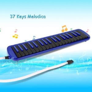 Melodica, 37 Key Melodica Blowpipe Wind Musical Instrument Suitable for Beginner Practice + Bag F37s(Blue)