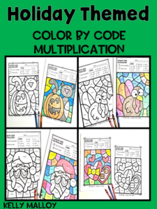 holiday themed multiplication color by number
