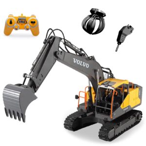 mostop remote control excavator 1/16 scale 3 in 1 shovel loader rc excavator digger toy with 2 tools,17 channel full functional rc construction truck vehicle tractor with sound and light