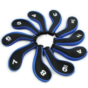 DBYAN 10pcs Number Printing Long Sleeve Golf Club Iron Covers Head Covers Set with Zipper for Irons Taylormade Ping Callaway Mizuno Cobra,Black/Blue