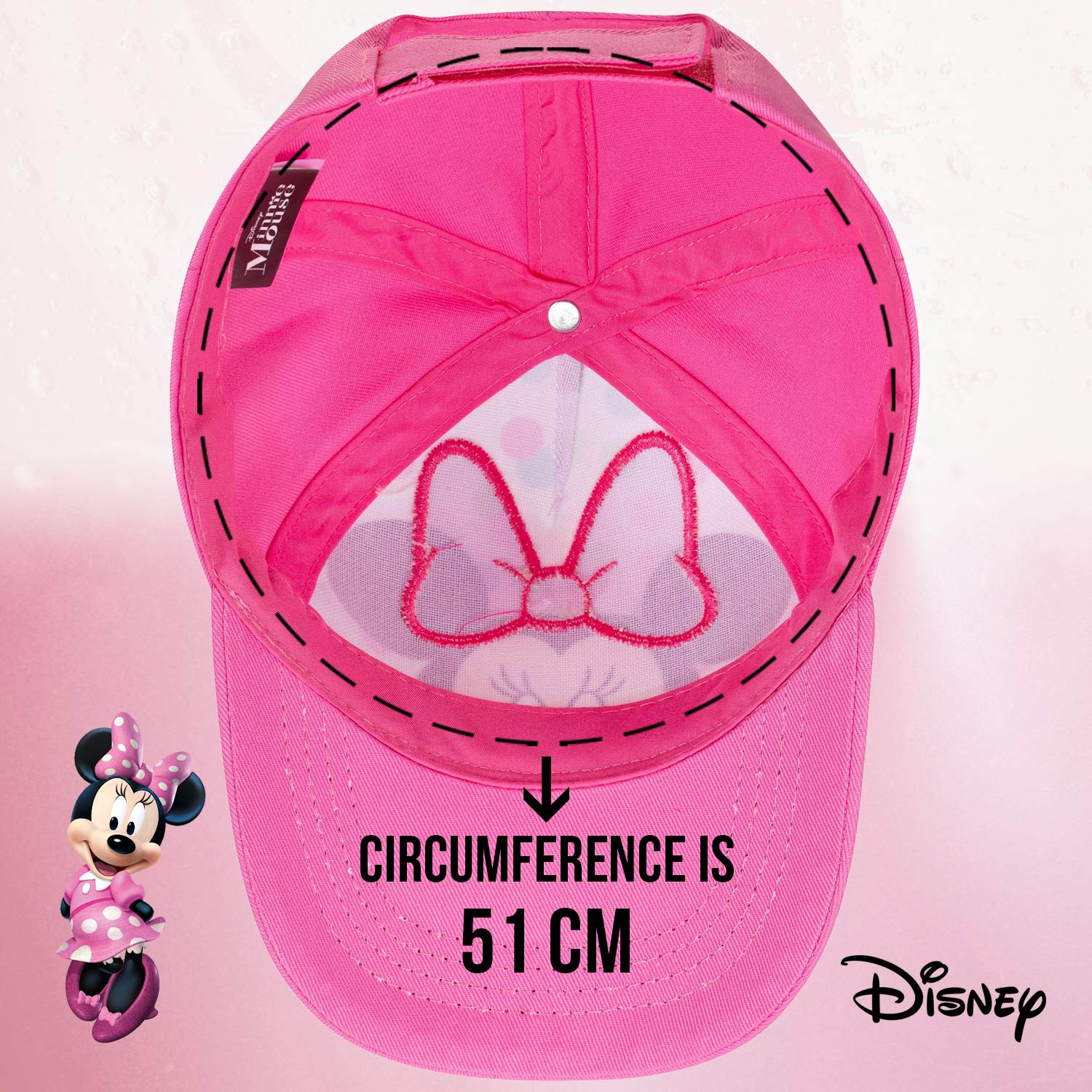 Disney Minnie Mouse Toddler Girls Pink Baseball Cap - Many Styles - Ages 2-4 Years - Adjustable Velcro Closure (Pink/White)