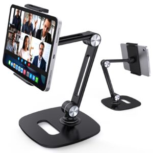 b-land adjustable tablet stand, desktop tablet holder mount foldable phone stand with 360° swivel phone clamp mount holder, compatible with 4-13" tablets/phones,nintendo switch, kindle (black)