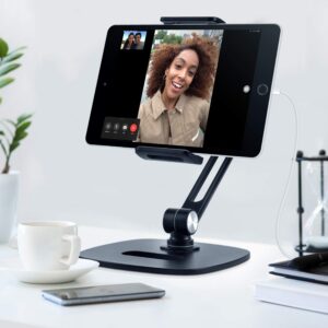 B-Land Adjustable Tablet Stand, Desktop Tablet Holder Mount Foldable Phone Stand with 360° Swivel Phone Clamp Mount Holder, Compatible with 4-13" Tablets/Phones,Nintendo Switch, Kindle (Black)