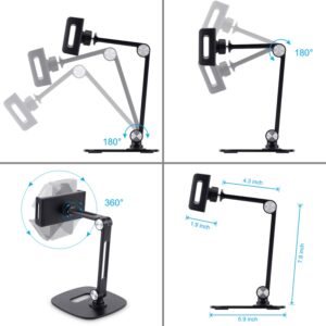 B-Land Adjustable Tablet Stand, Desktop Tablet Holder Mount Foldable Phone Stand with 360° Swivel Phone Clamp Mount Holder, Compatible with 4-13" Tablets/Phones,Nintendo Switch, Kindle (Black)