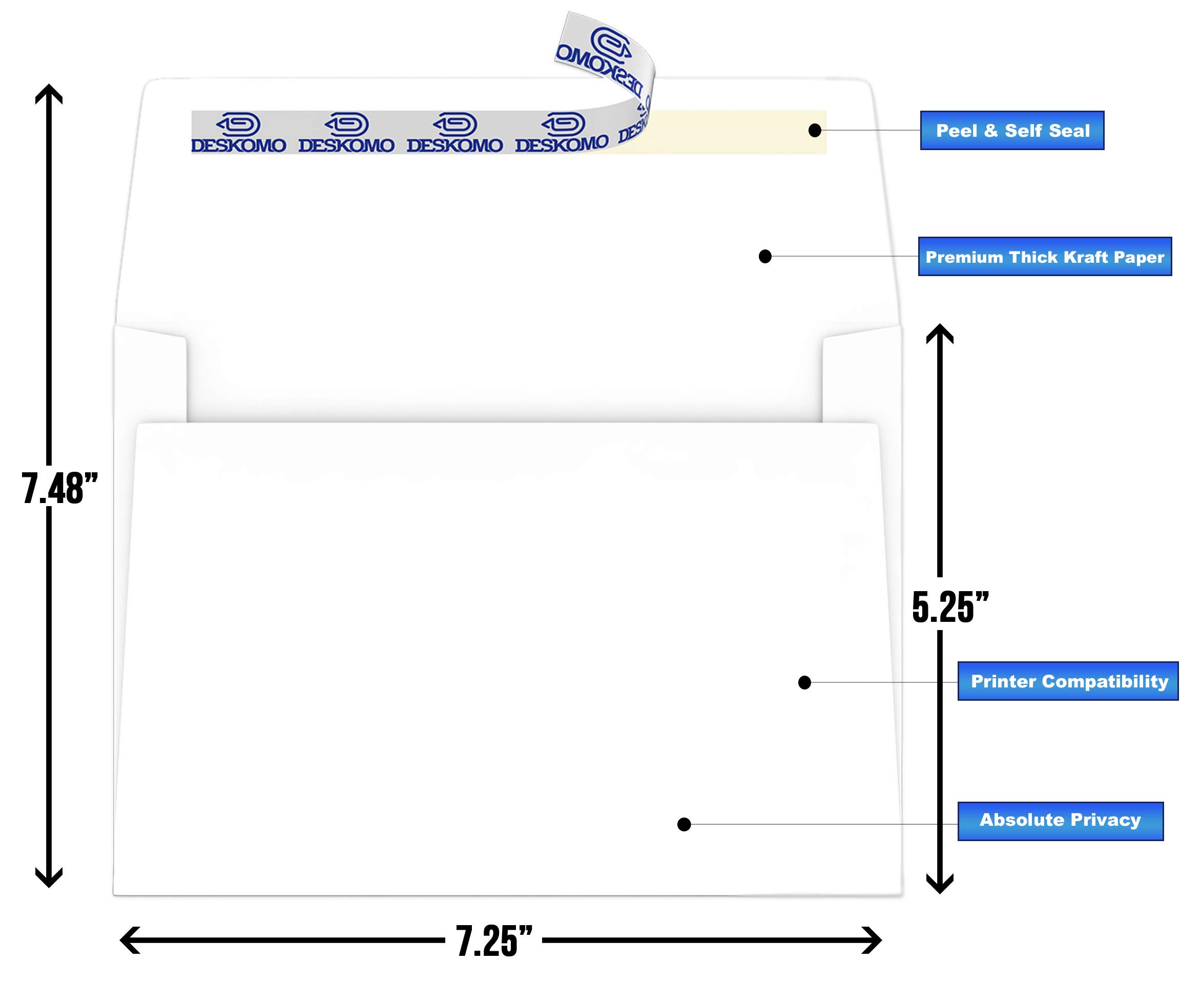 DESKOMO 5x7 Envelopes, Pack of 45 Mailing A7 Envelopes Self Seal, Printable White Envelopes for 5x7 Cards, Weddings, Invitations, Postcards, Photos and Announcements
