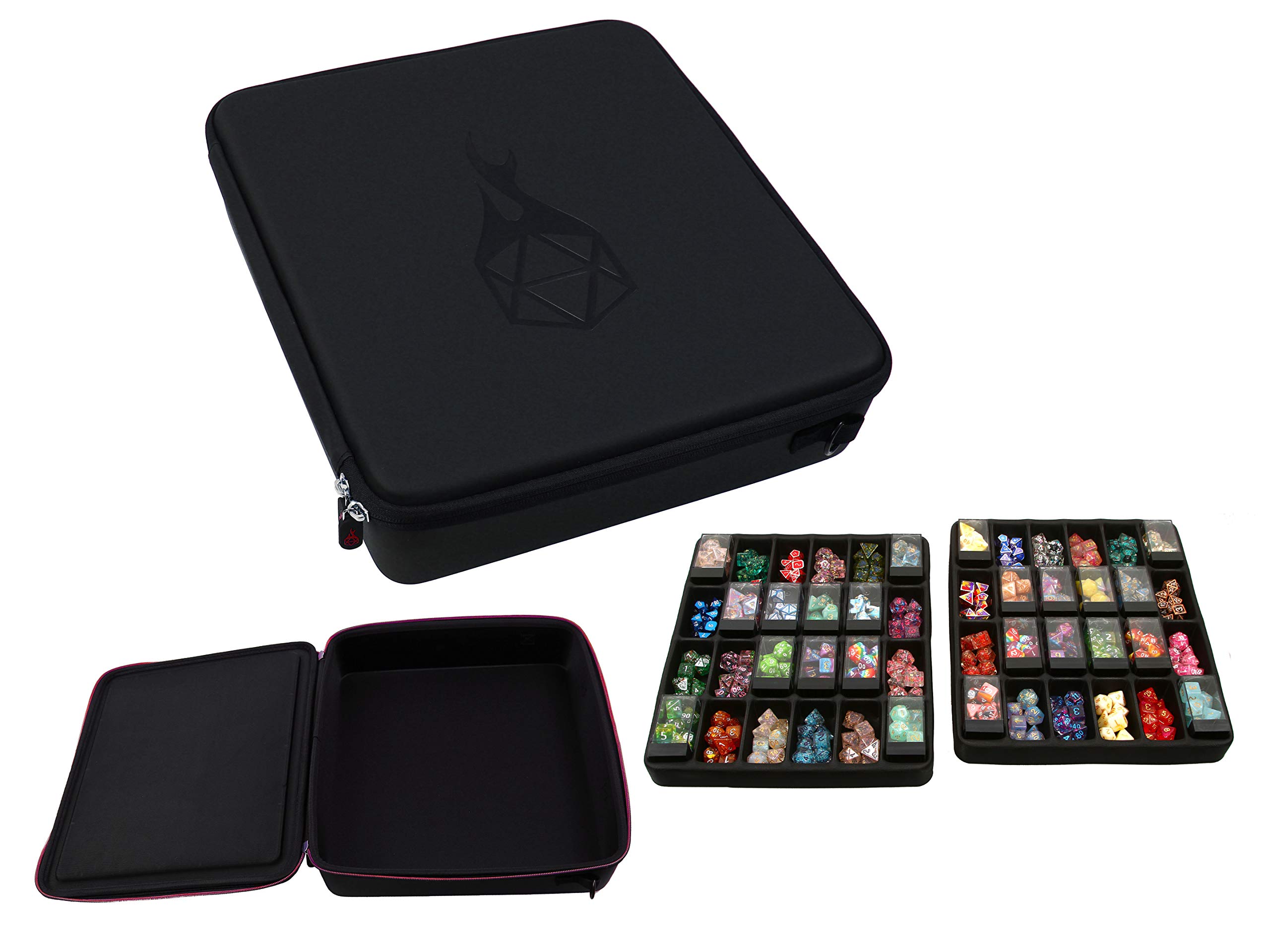 Forged Dice Co. Double Dice Tray Dice Case - Holds 40 Plastic Dice Storage Cubes or 14 Dice Per Section up to 560 Total Dice - Dice Tray and Display Case Compatible with Chessex Cubes and DnD Dice