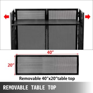 Happybuy 20x40x45 Inches DJ Facade Table Station, DJ Booth Flat Table Top 20x40 Inch, Adjustable DJ Event Facade with White & Black Scrim, Folding DJ Booth Metal Frame, Foldable Cover Screen