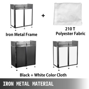 Happybuy 20x40x45 Inches DJ Facade Table Station, DJ Booth Flat Table Top 20x40 Inch, Adjustable DJ Event Facade with White & Black Scrim, Folding DJ Booth Metal Frame, Foldable Cover Screen