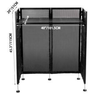 Happybuy 20x40x45 Inches DJ Facade Table Station, DJ Booth Flat Table Top 20x40 Inch, Adjustable DJ Event Facade with White & Black Scrim, Folding DJ Booth Metal Frame, Foldable Cover Screen