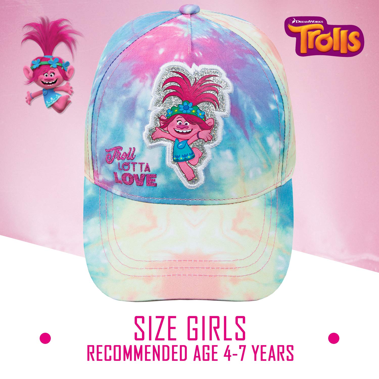 DreamWorks Girls Trolls Poppy Baseball Cap - Age 4-7 Pink