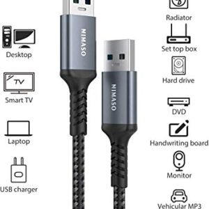 NIMASO USB A to USB A 3.0 Cable 2 Pack [6.6FT+6.6FT], USB to USB Cable, USB Male to Male Cable Double End USB Cord Compatible with External Hard Drive, DVD Player, Laptop Cooler,Camera and More