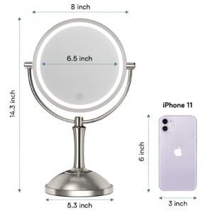 Gospire 8'' Lighted Makeup Mirror with Double Sided 1X/10X Magnification, [54 LED Lights & 3 Color Lighting & Adjustable Brightness] Touch Control Cosmetic Mirror [Rechargeable] Vanity Mirror