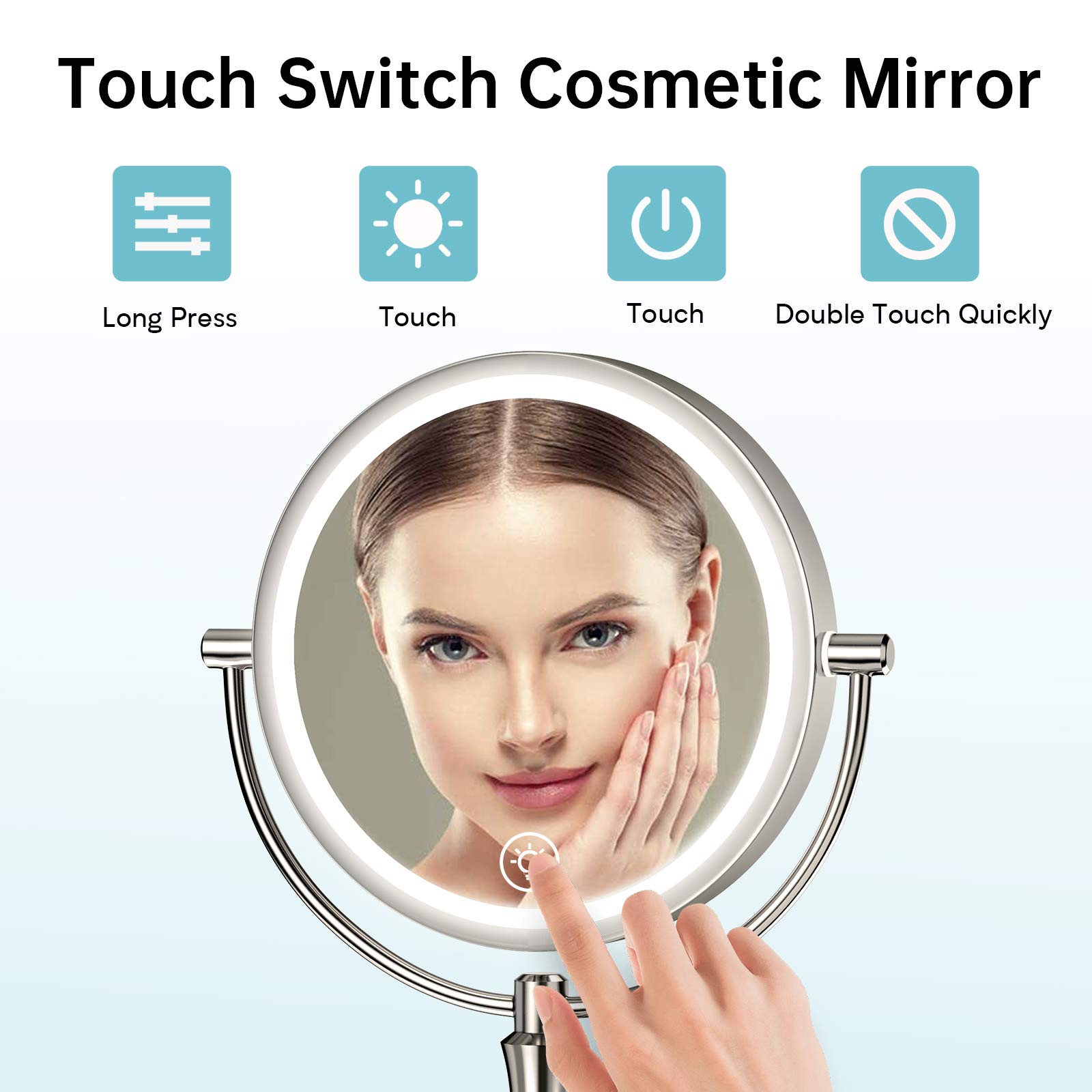 Gospire 8'' Lighted Makeup Mirror with Double Sided 1X/10X Magnification, [54 LED Lights & 3 Color Lighting & Adjustable Brightness] Touch Control Cosmetic Mirror [Rechargeable] Vanity Mirror